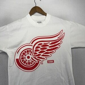 Detroit Red Wings Shirt Men's Medium White Graphic Sana Spellout Cotton Crew